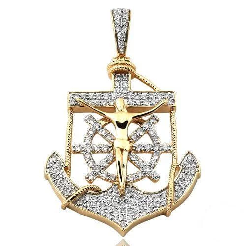 10KY 2.00CTW DIAMOND ANCHOR JESUS PENDANT