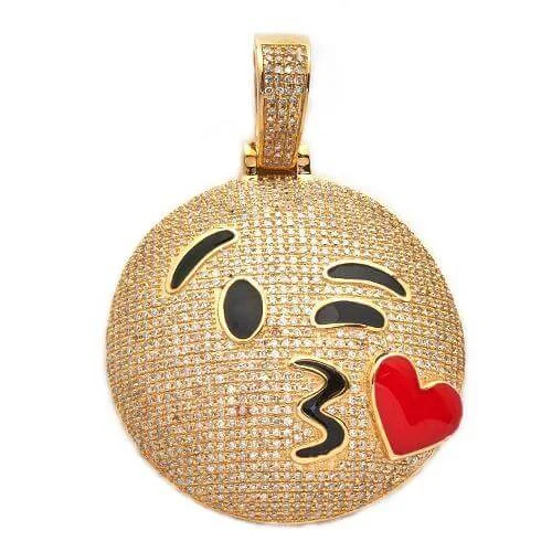 10KY 2.00CTW DIAMOND BLOWING KISS EMOJI PENDANT