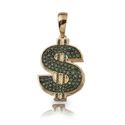 10KY 2.25CTW GREEN DIAMOND $ DOLLAR SIGN PENDANT