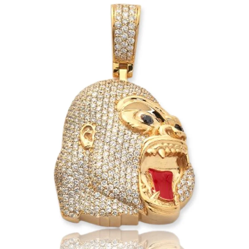 10KY 4.85CTW DIAMOND ANGRY GORILLA FACE PENDANT