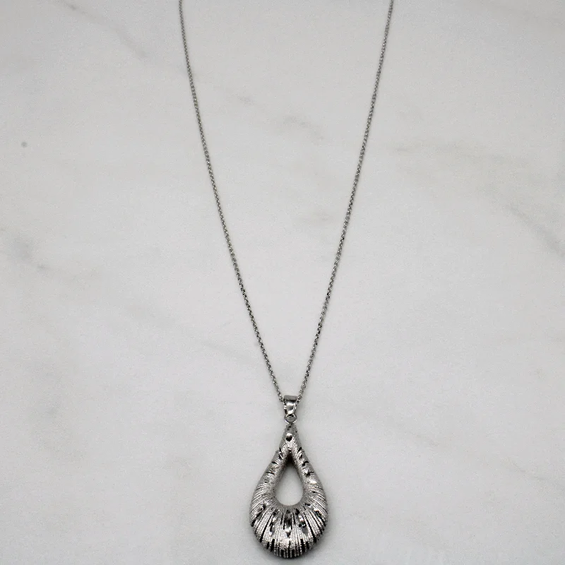 14k White Gold Teardrop Pendant & Necklace | 18" |