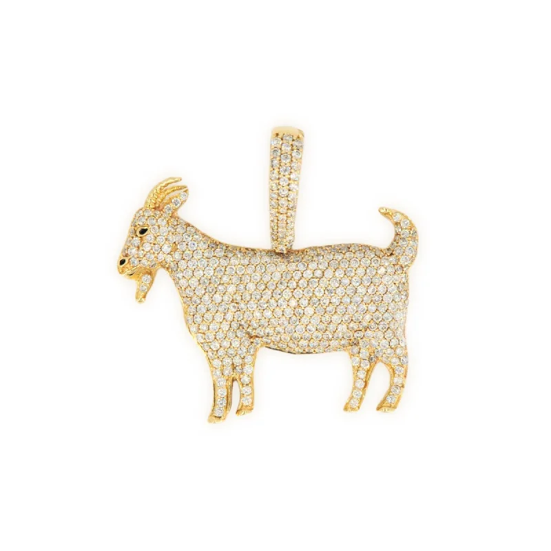 14k Yellow Gold 1.49ct Diamond GOAT Pendant Flash