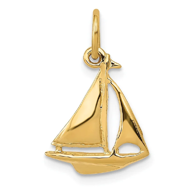 14k Yellow Gold 3D Sailboat Charm