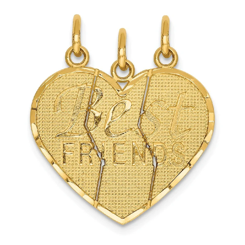 14k Yellow Gold Best Friends Heart Set of 3 Charm or Pendants, 21mm