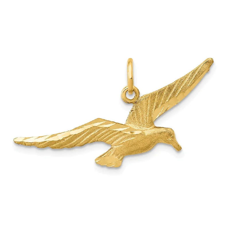 14k Yellow Gold Satin & Diamond Cut Flying Bird Pendant