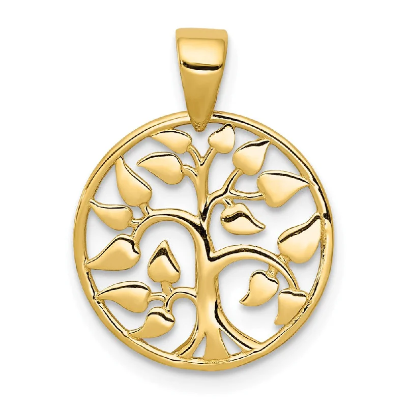 14k Yellow Gold Heart Leaf Tree of Life Pendant, 15mm (9/16 inch)