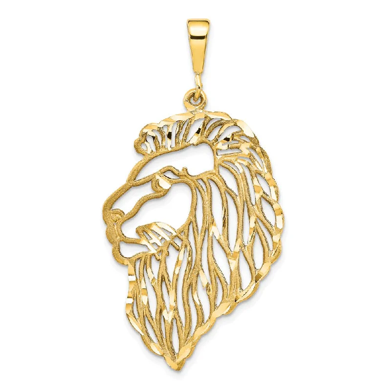 14k Yellow Gold Large Diamond Cut Filigree Lion's Head Pendant