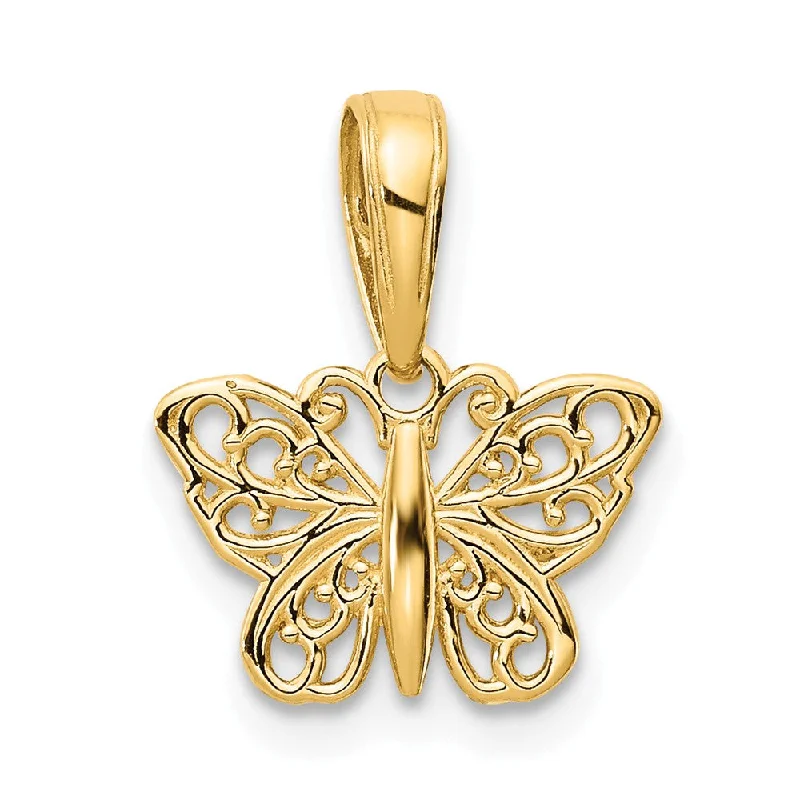 14k Yellow Gold Polished Filigree Butterfly Pendant, 12mm