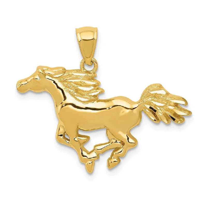 14k Yellow Gold Polished Galloping Horse Pendant