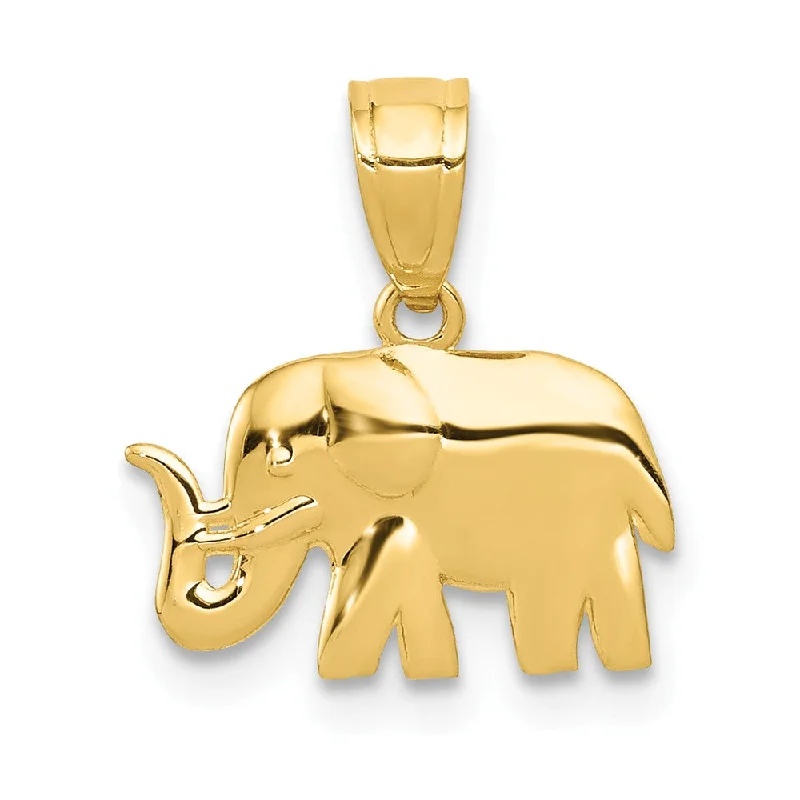 14k Yellow Gold Small Polished Elephant Pendant, 13mm (1/2 Inch)