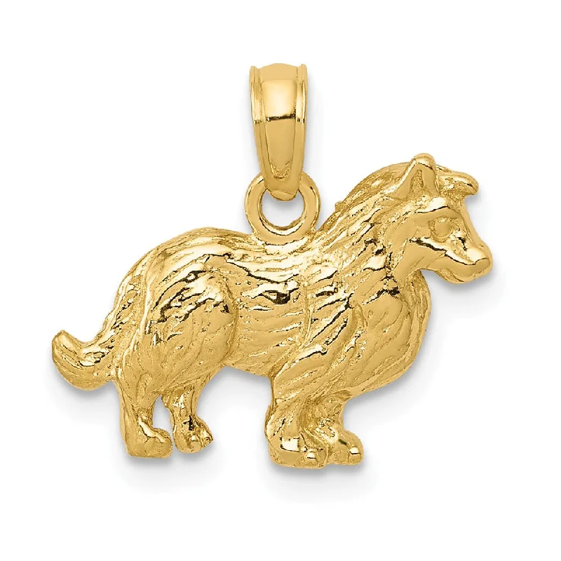 14k Yellow Gold Small Textured Collie Pendant