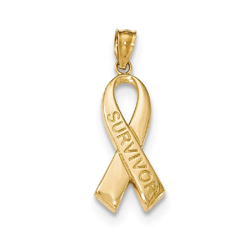 14k Yellow Gold Survivor Ribbon Pendant, 10mm (3/8 inch)