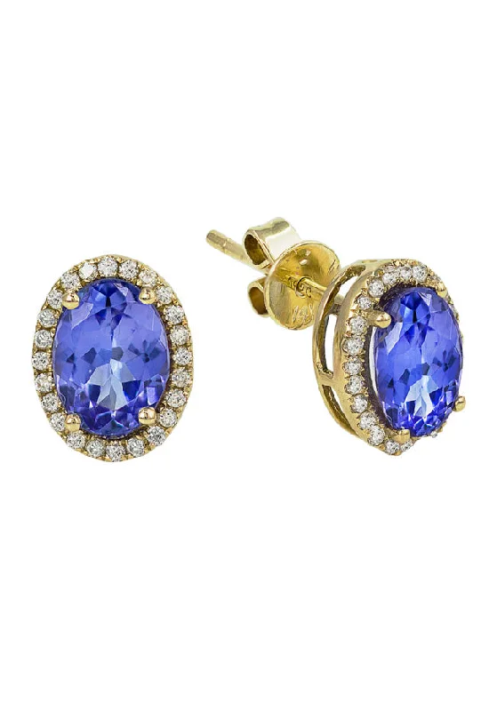 Luxury Jewelry Without The Luxury Price Tag 14K Yellow Gold Tanzanite & Diamond Earrings, 2.20 TCW