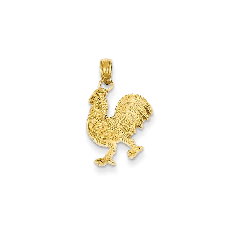 14k Yellow Gold Textured Flat Rooster Pendant