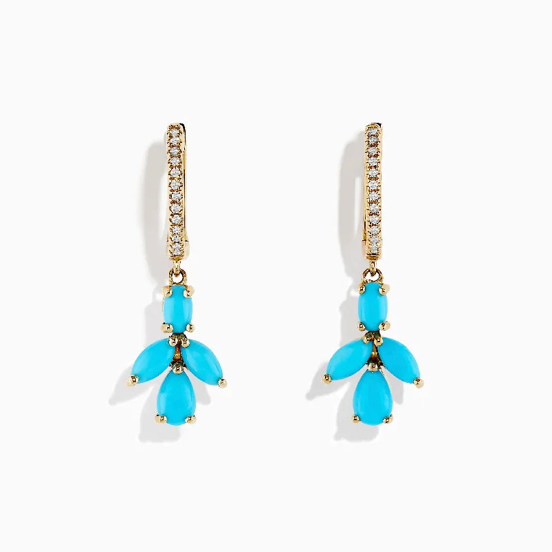 Timeless Jewelry Styles At Wallet-Friendly Prices 14K Yellow Gold Turquoise and Diamond Earrings