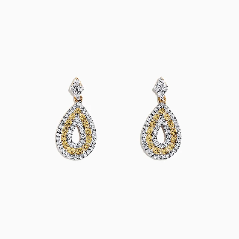 Don't Miss Out – Shop Elegant Jewelry For Less 14K Yellow Gold Yellow and White Diamond Earrings, 1.25 TCW