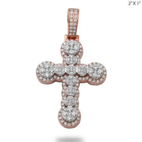 14KR+W 2.30CTW DIAMOND ROUND CLUSTER FLARED CROSS