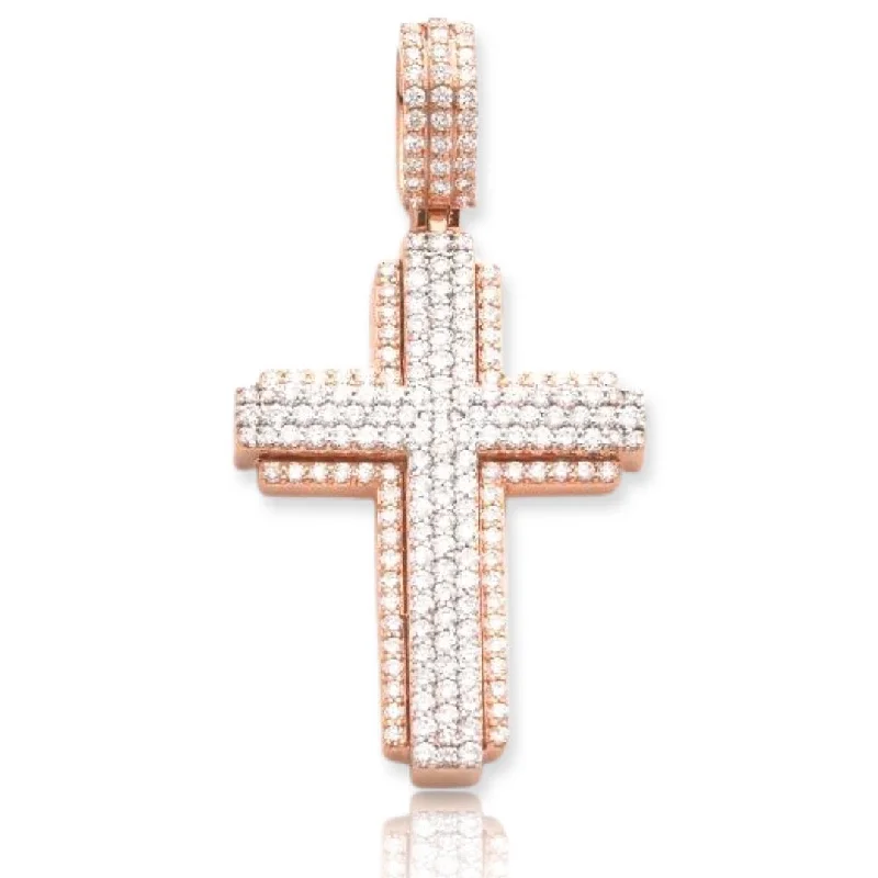 14KR+W 2.40CTW DIAMOND 3D CROSS PENDANT