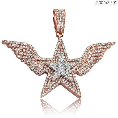 14KR+W 3.55CTW DIAMOND 3-D STAR WITH WINGS PENDANT