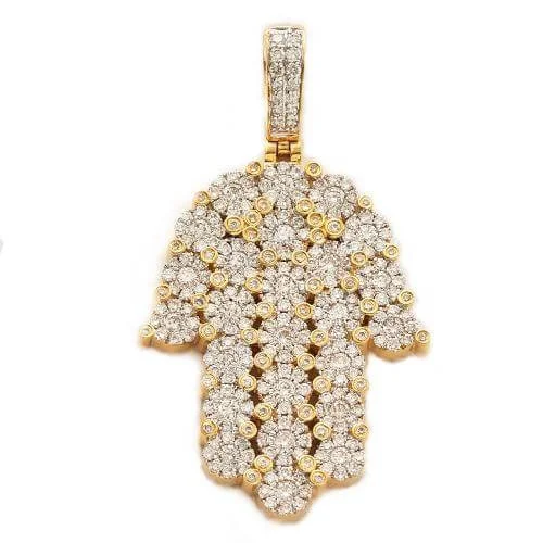 14KY 2.10CTW DIAMOND ROUND CLUSTER HAMZA PENDANT