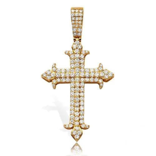 14KY 2.35CTW DIAMOND  FLEUR DE LIS 3-ROW CROSS