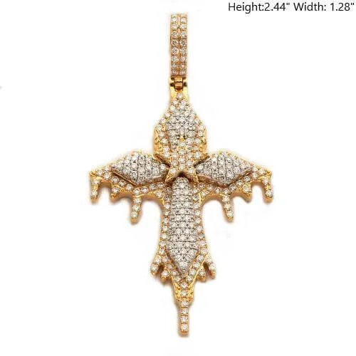 14KY+W 2.35CTW DRIPPING DIAMOND POINTED CROSS