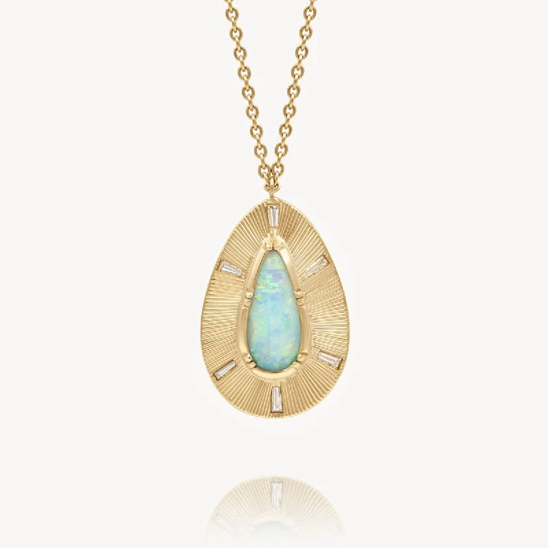 Best Jewelry Sale Prices – Limited-Time Offer 18k Shield Opal Diamond Teardrop Necklace - OOAK