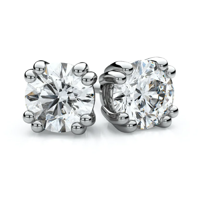 18k White Gold Double Prong Round Diamond Stud Earrings 0.90ctw (5.2mm Ea), H Color, Si3-i1 Clarity