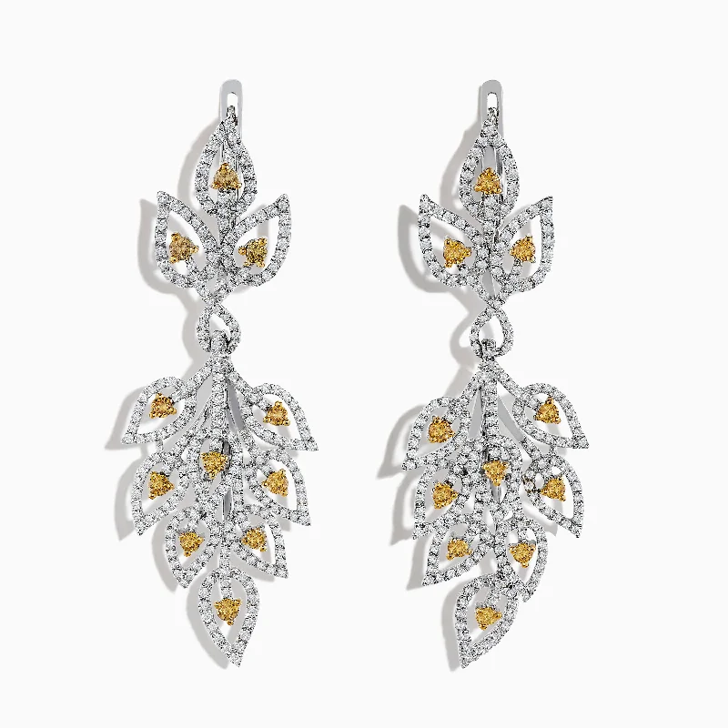 Modern Jewelry At Exclusive Discounts – Shop Today 18K White Gold White and Fancy Yellow Diamond Leaf Drop Earrings, 2.75 TCW