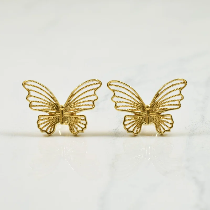 Best Jewelry Sale Prices – Limited-Time Offer 18k Yellow Gold Filigree Butterfly Stud Earrings