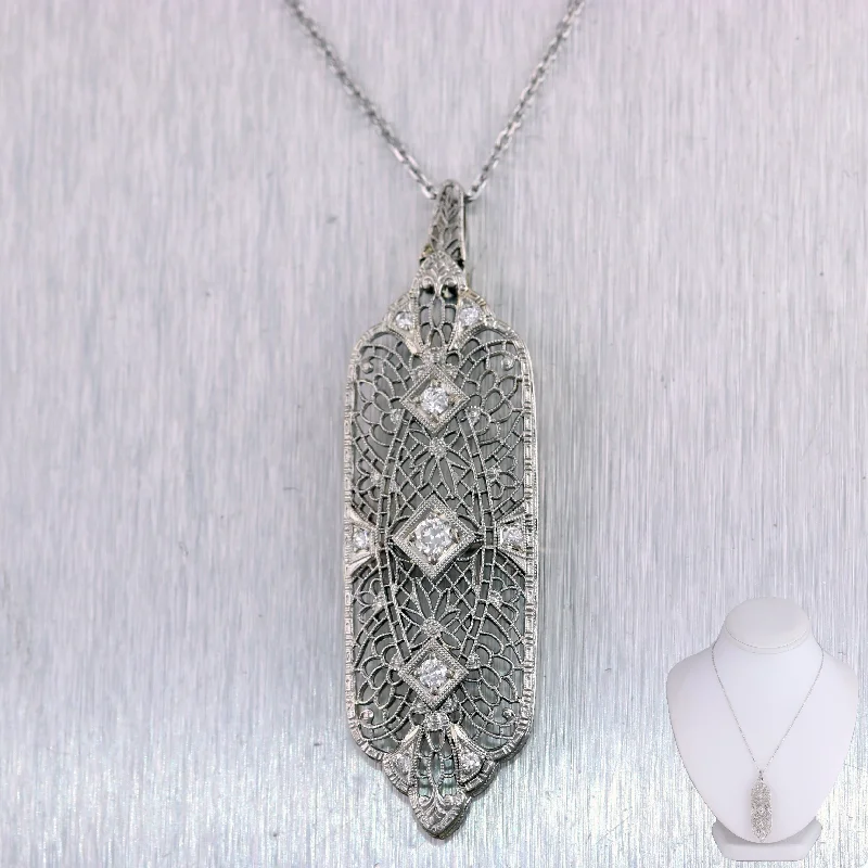 Shop Stylish Jewelry Now And Save Big 1920's Antique Art Deco 14k White Gold 0.52ctw Diamond Filigree 22" Necklace