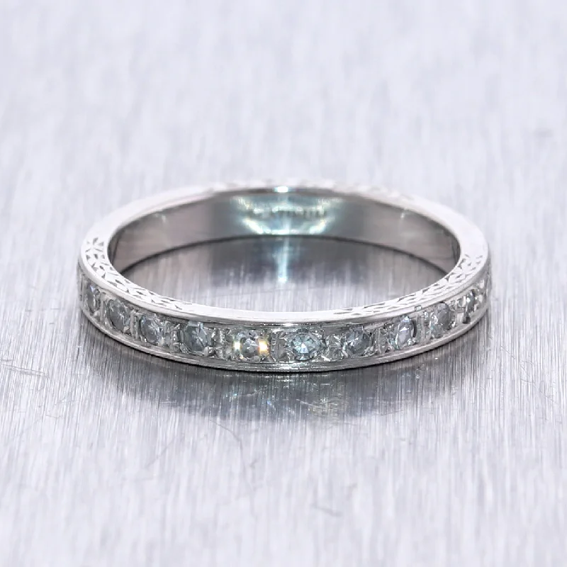 Grab Your Dream Jewelry At The Lowest Prices 1920's Antique Art Deco Platinum 0.50ctw Diamond Engraved Wedding Band Ring