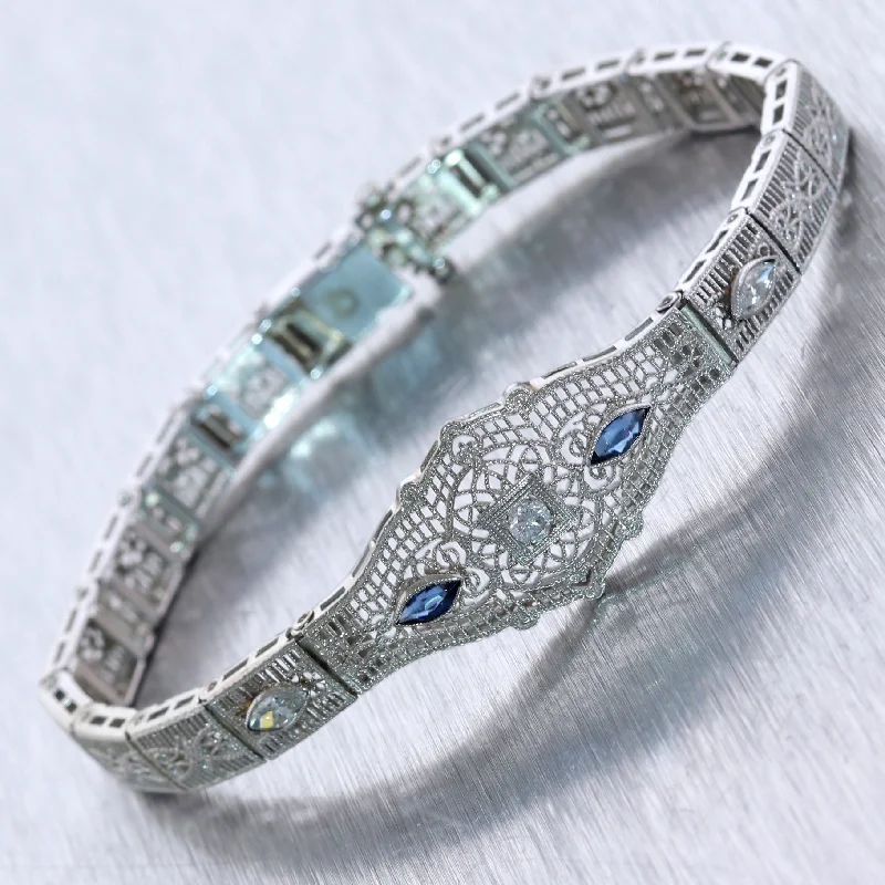 High-End Jewelry, Now More Affordable Than Ever 1930's Antique Art Deco 14k White Gold 0.50ctw Diamond Filigree Brace