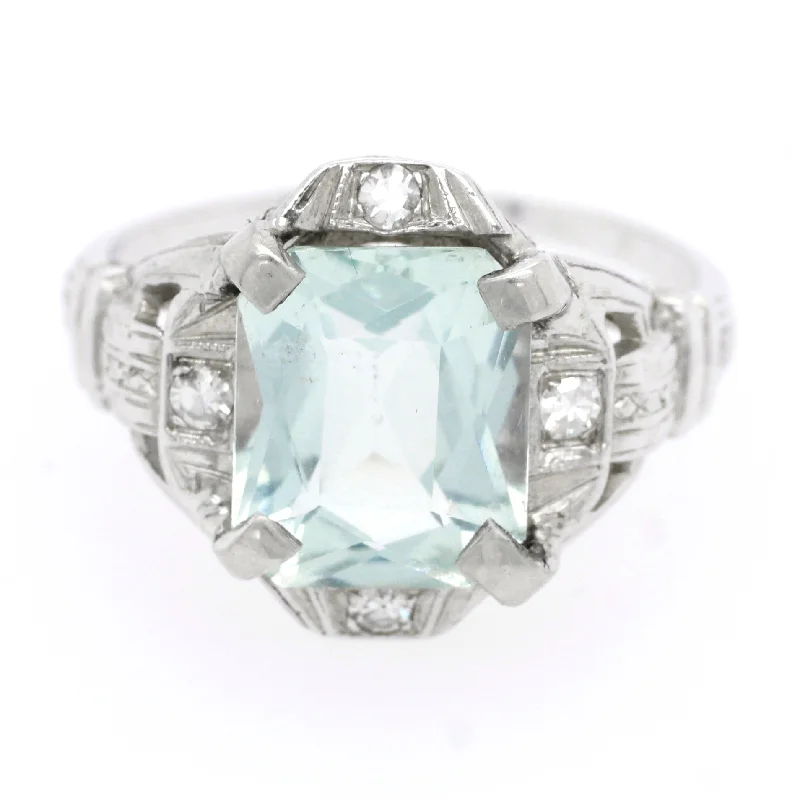 Jewelry Deals That Sparkle – Shop Today Antique Art Deco 3.00ct Aquamarine & Diamond Engagement Ring in 14k White Gold