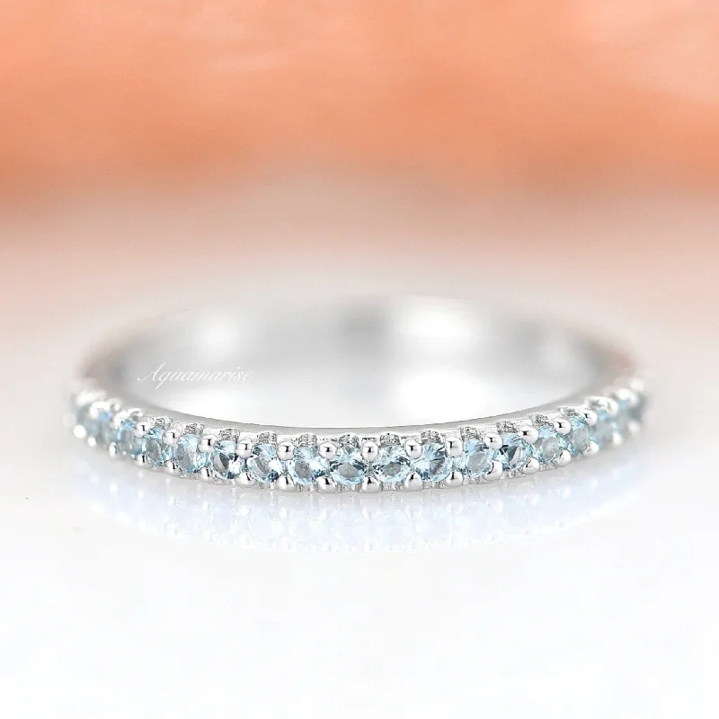 Valencia Aquamarine Wedding Band- Sterling Silver