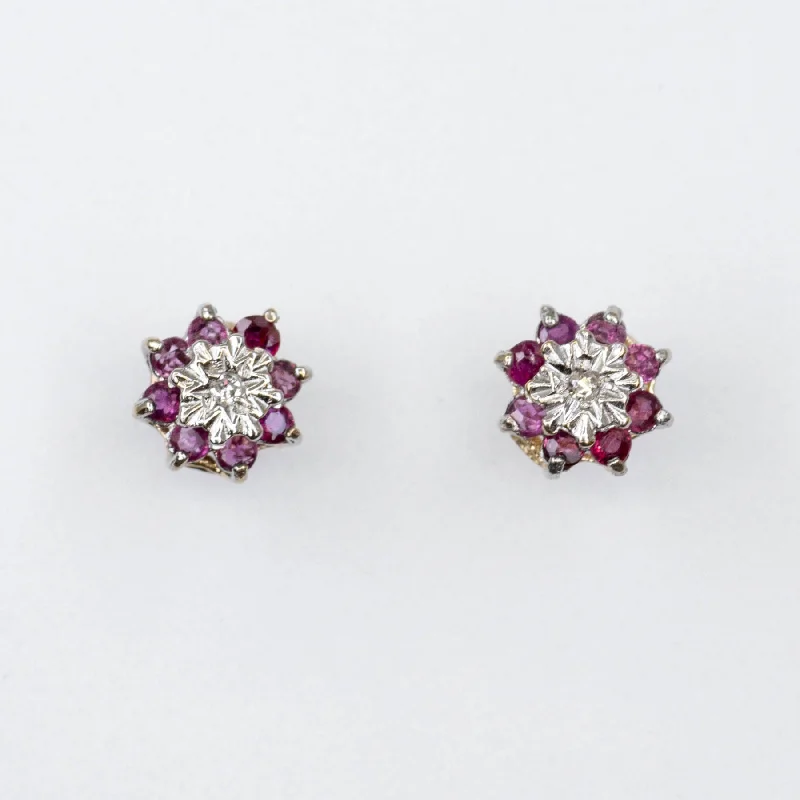 Jewelry Clearance Event – Stock Up Before It's Over 1979 Birmingham Hallmarked Halo Ruby and Diamond Halo Stud Earrings | 0.24ctw 0.02ctw