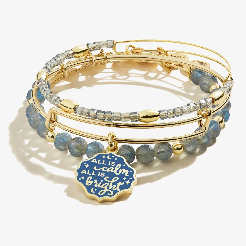 Jewelry Sale Bonanza – Grab Your Sparkle Now 'All is Calm All is Bright' Charm Bangle, Set of 3