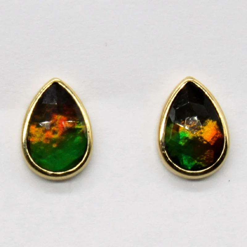 Delicate Crystal Jewelry For Sophisticated Charm Pear Shaped Ammolite Stud Earrings | 1.14ctw |