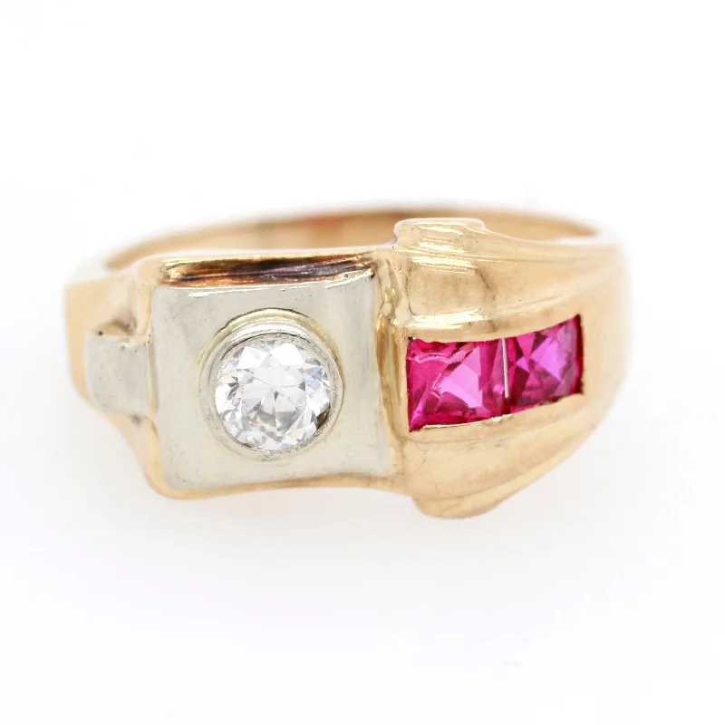 Chic, Trendy, And Affordable Jewelry Sale Antique Art Deco 0.20ct Diamond & 0.30ctw Ruby Band Ring in 14k Gold - Size 6.25