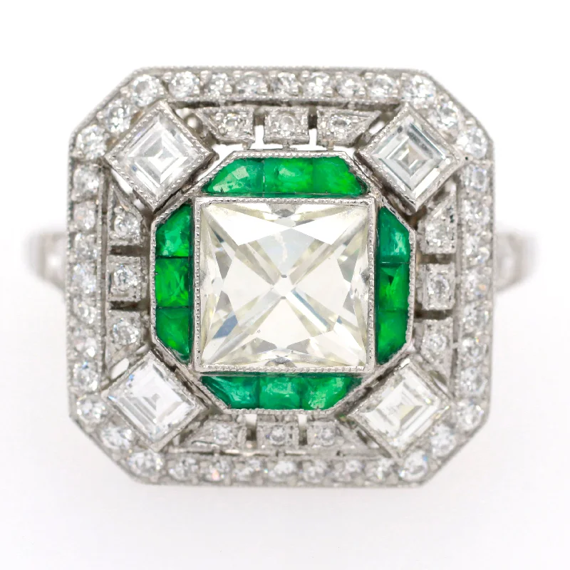 Dazzle With Discounts – Shop Jewelry On Sale Antique Art Deco 2.50ctw Diamond & Emerald Square Cocktail Ring - Platinum