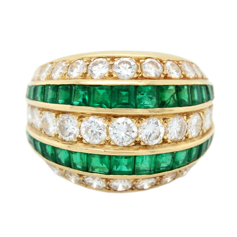 Luxury Meets Affordability – Jewelry Sale Live Now Antique Art Deco 3.20ctw Diamonds & Emeralds Band Ring in 18k Yellow Gold | 8.25