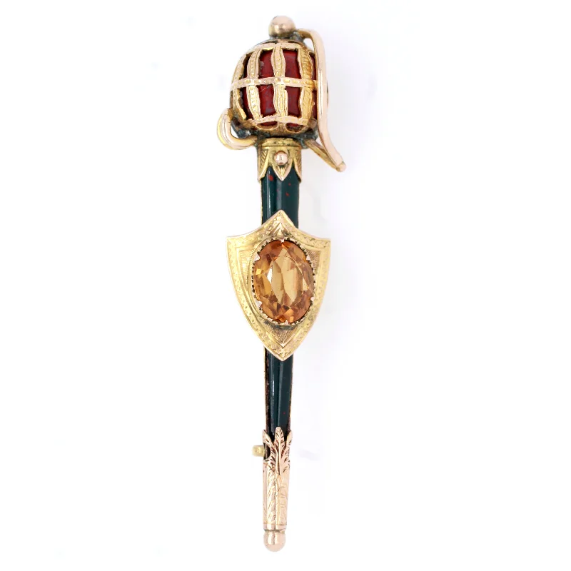 Elegant Jewelry Styles At Budget-Friendly Prices Antique Victorian Scottish Citrine Bloodstone & Agate Sword & Shield Gold Brooch