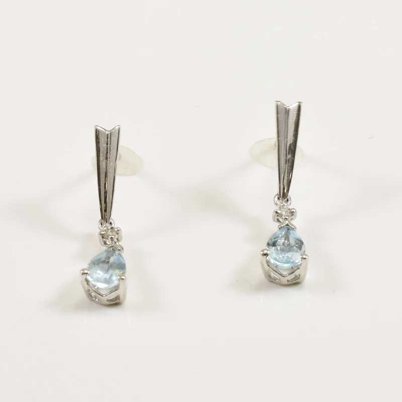 Sparkle On A Budget – Fine Jewelry For Less Aquamarine & Diamond Drop Stud Earrings | 0.04ctw, 0.50ctw|