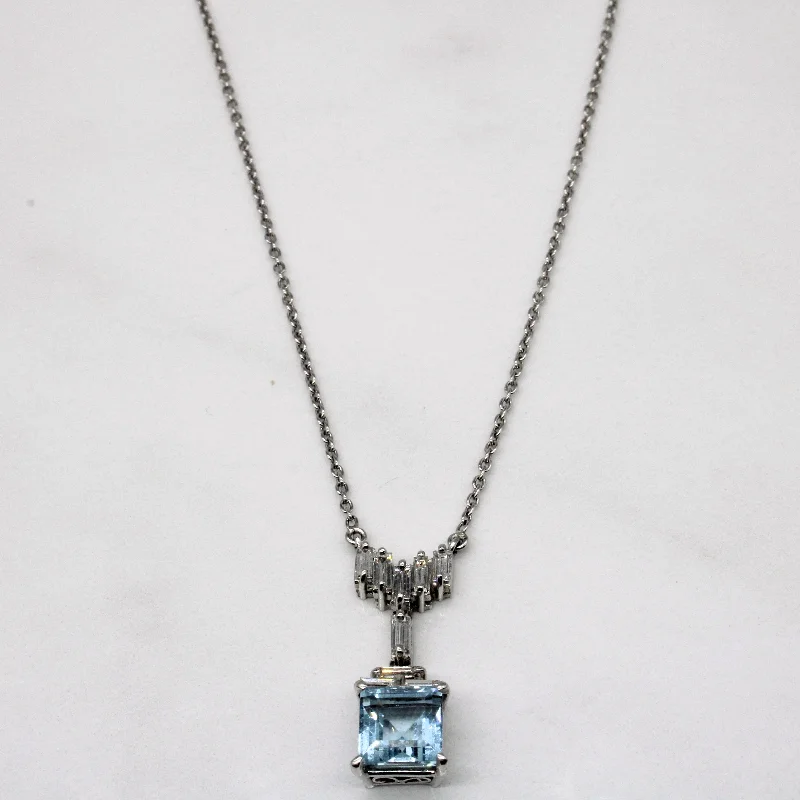 Aquamarine & Diamond Pendant Necklace | 1.76ct, 0.52ctw | 18" |