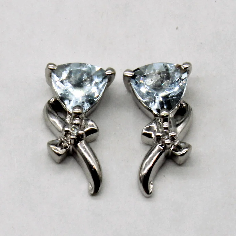 Handcrafted Jewelry Sale – Unique Designs At Low Prices Aquamarine & Diamond Stud Earrings | 0.65ctw, 0.01ctw |