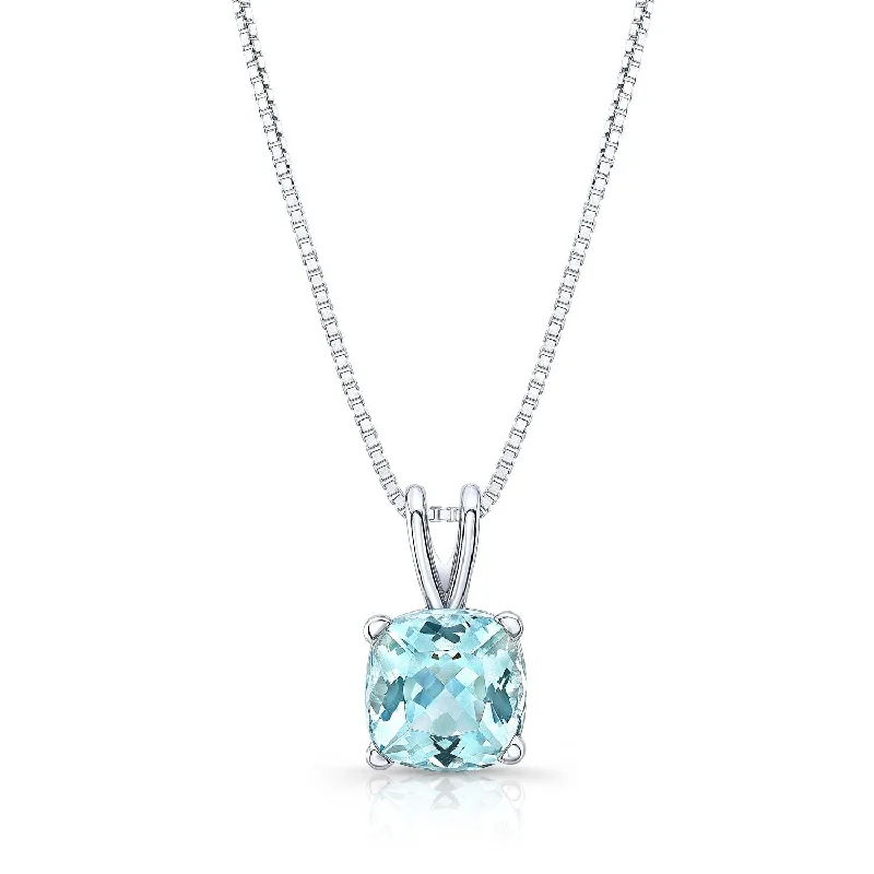 Aquamarine Solitaire Pendant In 14k White Gold