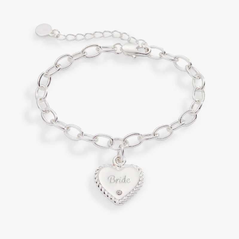 Delicate Crystal Jewelry For Sophisticated Charm 'Bride' Heart Charm Bracelet, Adjustable