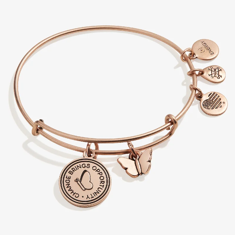 Elegant Rose Gold Jewelry For A Stylish Touch 'Change Brings Opportunity' Butterfly Duo Charm Bangle