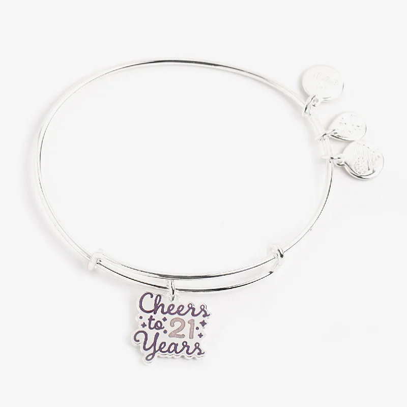 Waterproof Stainless Steel Jewelry For Lasting Beauty 'Cheers to 21 Years' Charm Bangle