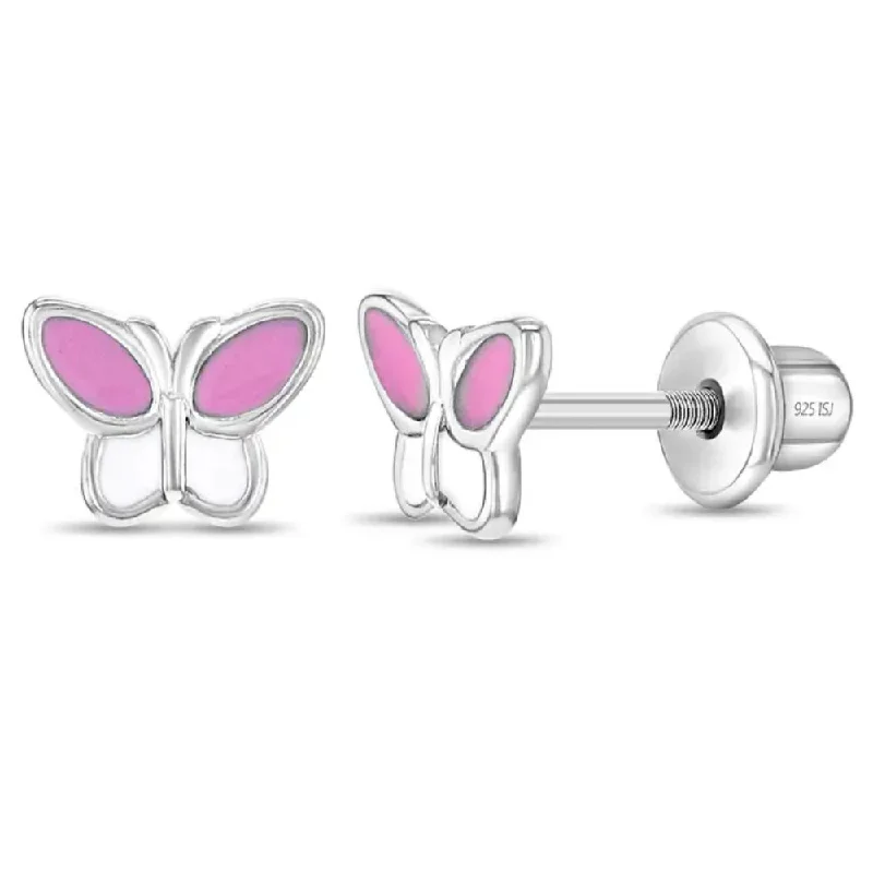 Children's Sterling Silver & Enamel Butterfly Stud Earrings